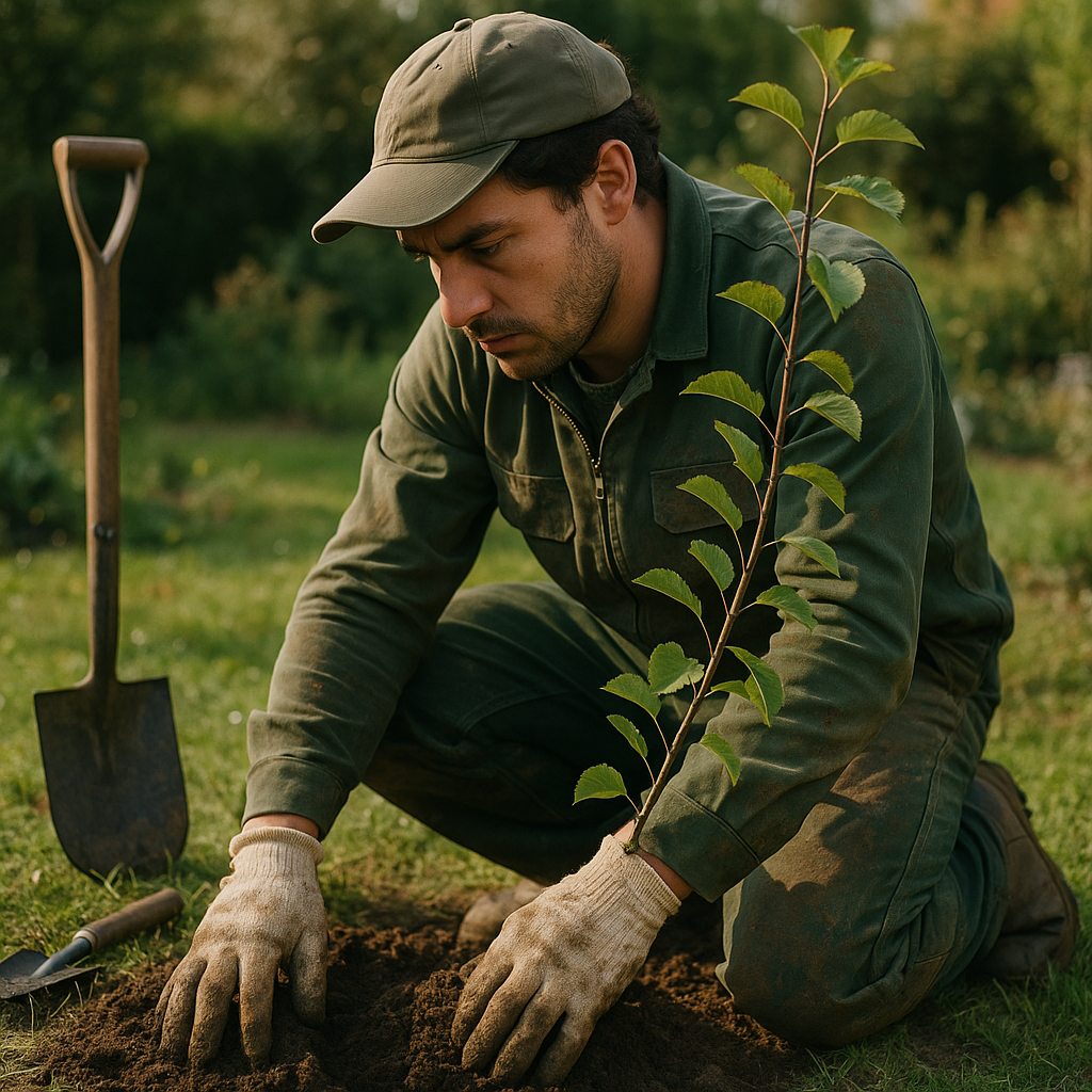 Romain en train de travailler dans un jardin