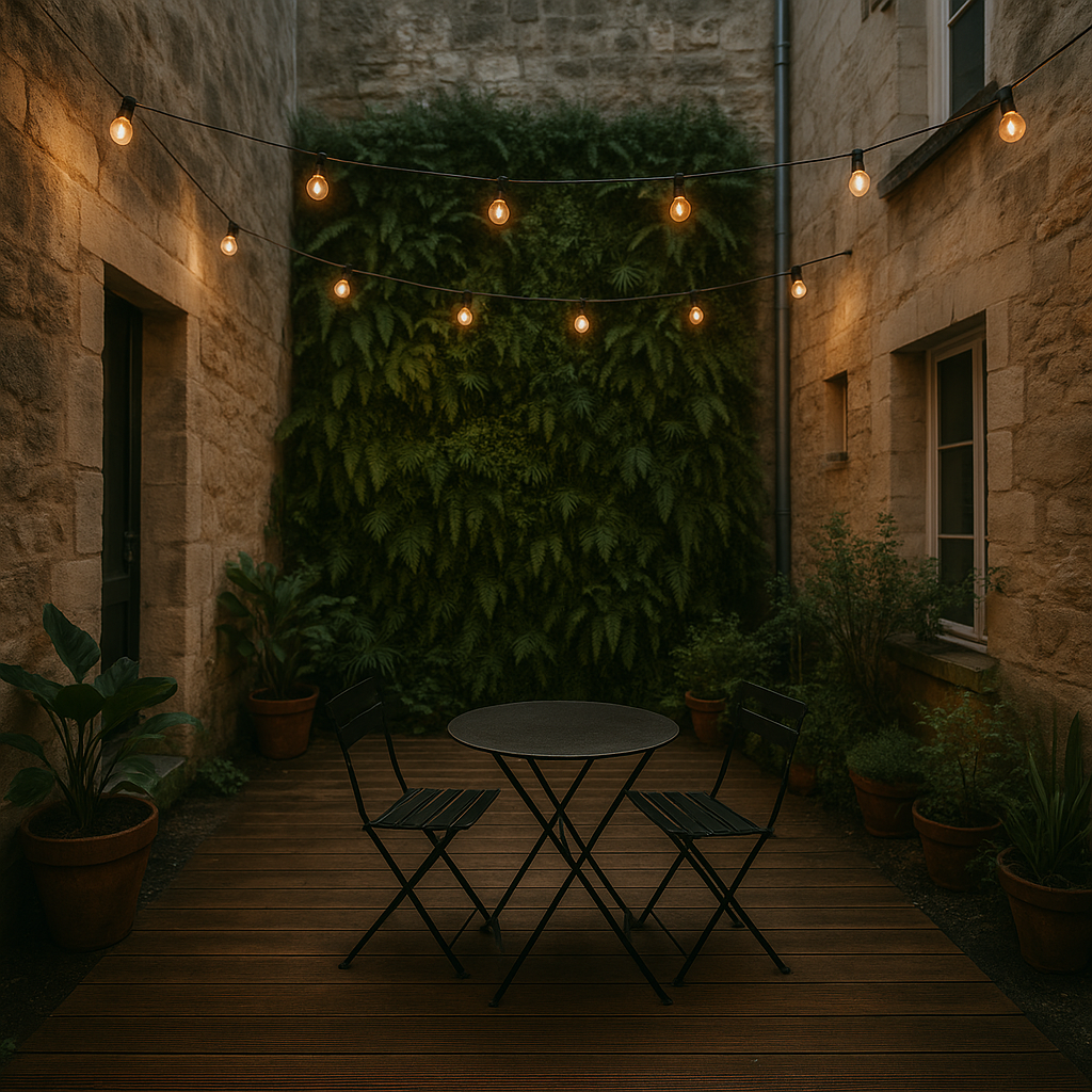 Petit jardin de ville aménagé avec goût et optimisation de l'espace