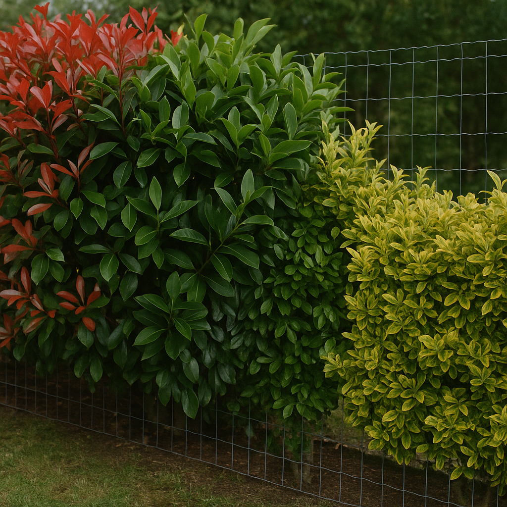 Haie mixte avec différentes espèces dans un jardin