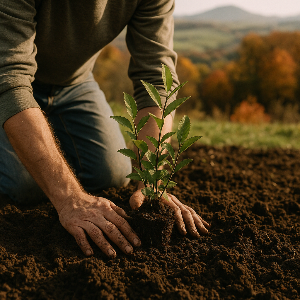 Plantation d'arbustes dans un jardin auvergnat