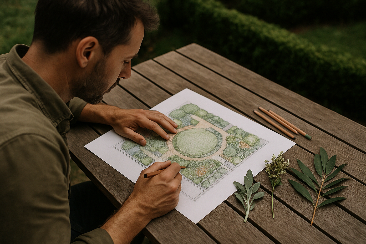 Architecte paysagiste étudiant des plans de jardin