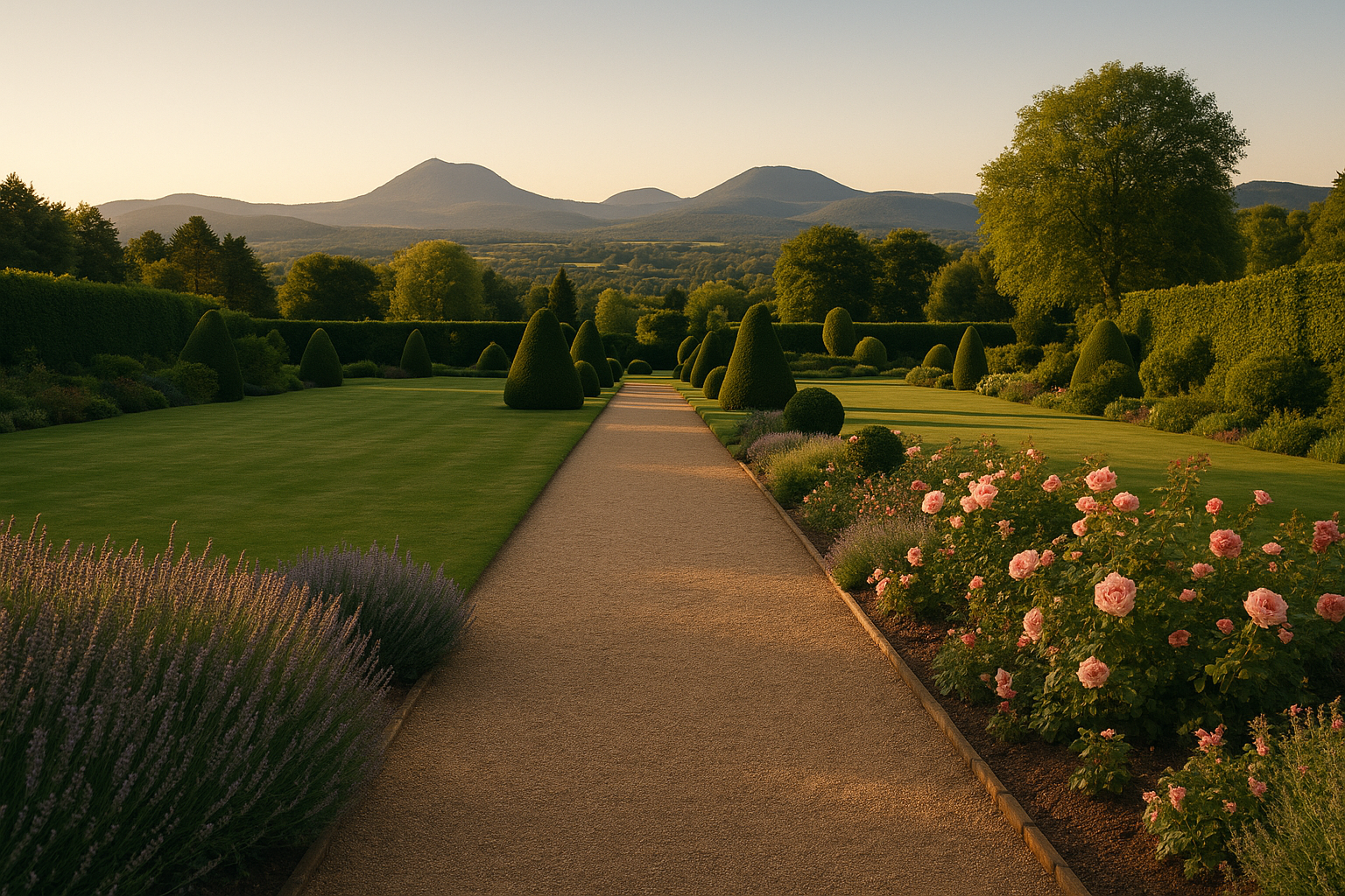 Magnifique jardin paysager en Auvergne avec vue sur les volcans