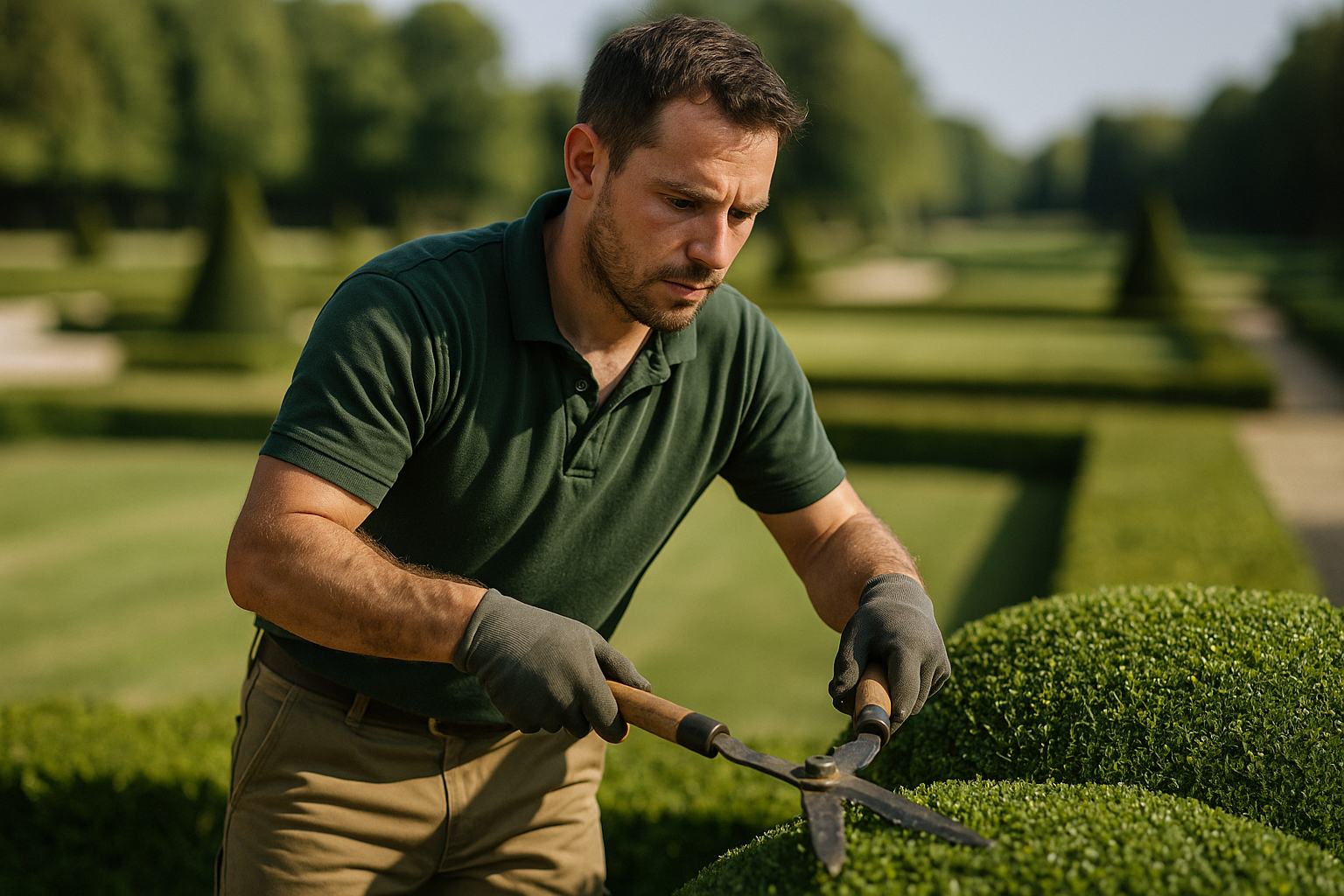 Paysagiste professionnel au travail dans un jardin